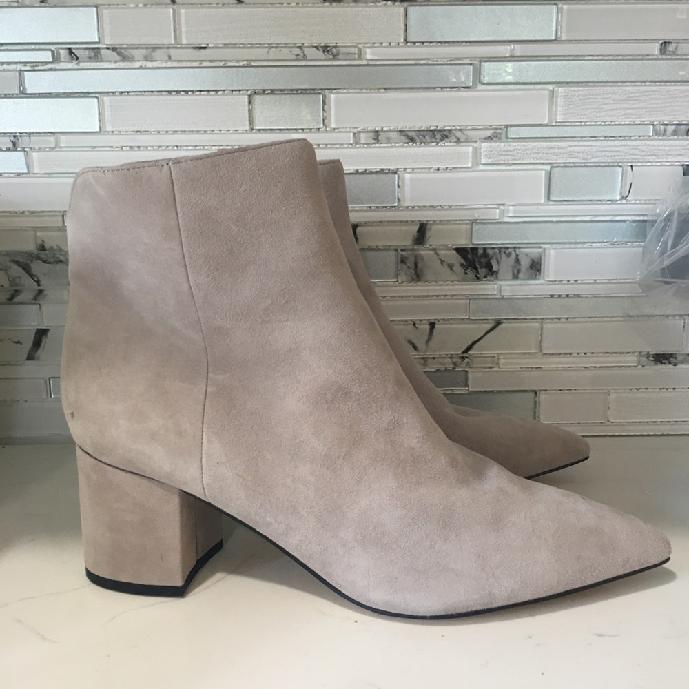 Marc Fisher Suede Pointed Toe Ankle Boots in Light Taupe